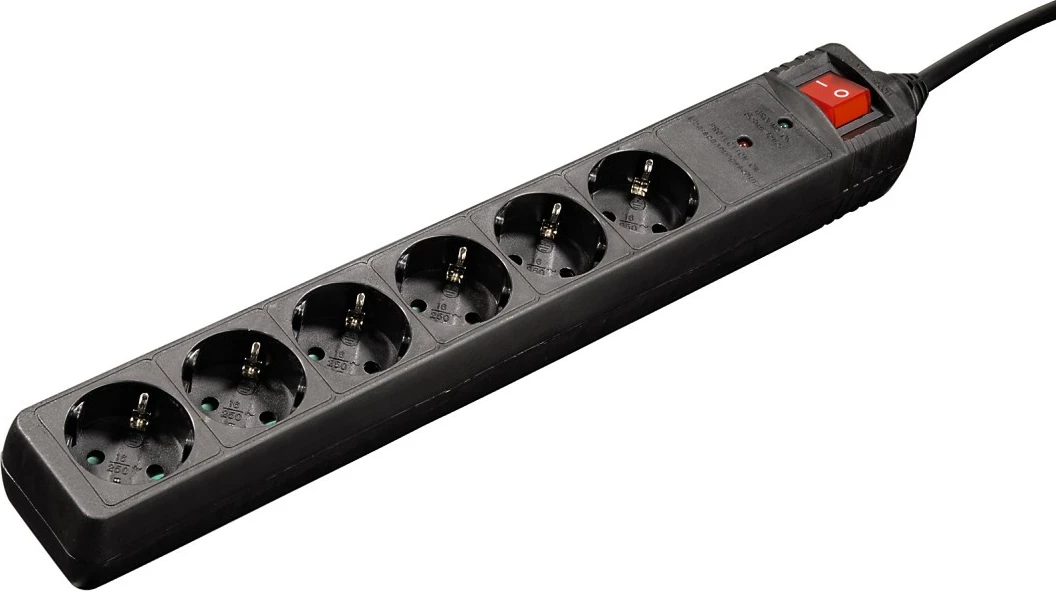 Hama Kabllo e rrymës ,6 priza me mbrojtje, 1.4 m, zezë, 00223153