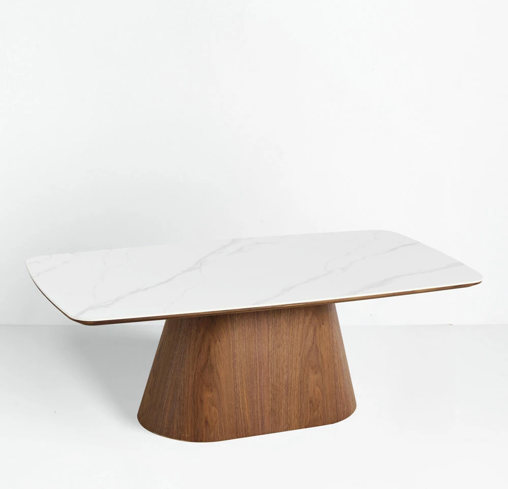 Tavolinë kafeje Totem, ngjyrë arre-bardhë me pamje mermeri, 120x60x42cm