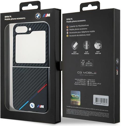 Mbështjellës BMW Carbon Tricolor për Samsung Galaxy Z Flip 6, i zi