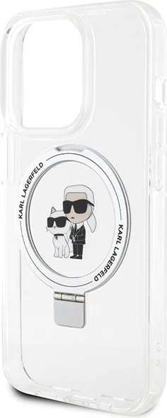 Mbështjellës Karl Lagerfeld KLHMP15XHMRSKCH për iPhone 15 Pro Max 6.7", Ring Stand Karl&Choupette, MagSafe, Bardhë