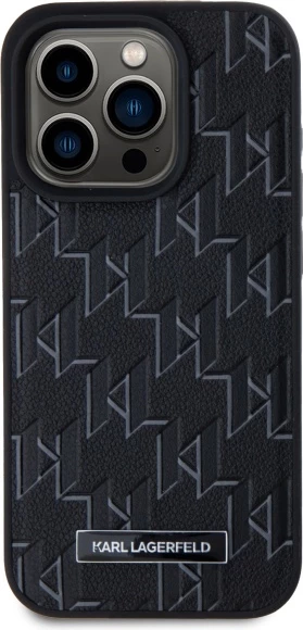 Mbështjellës Karl Lagerfeld për iPhone 15 Pro, lëkurë, MagSafe, i zi