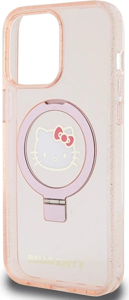 Mbështjellës Hello Kitty Ring Stand Glitter Electrop Logo MagSafe për iPhone 15 Pro Max, Rozë