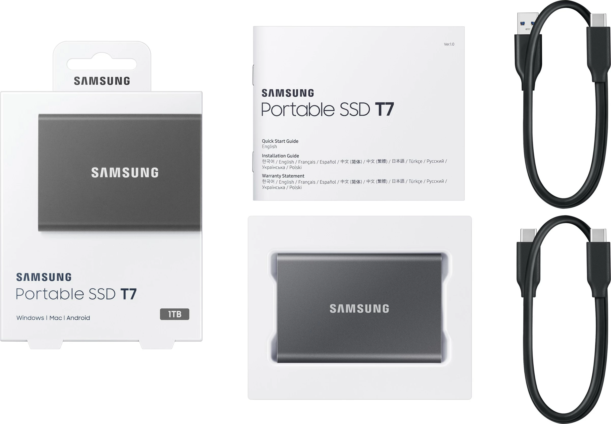 SSD portabël Samsung T7, 1 TB, USB Type-C, 3.2 Gen 2, Gri