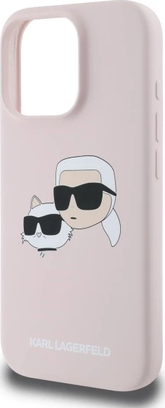 Mbështjellës Karl Lagerfeld Silicone Case Heads Print MagSafe për iPhone 16 Pro, Rozë