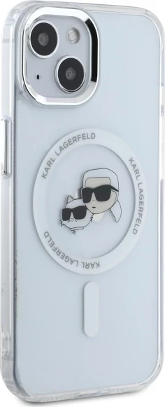 Mbështjellës Karl Lagerfeld IML Metal Karl&Choupette Head MagSafe për iPhone 15, Bardhë