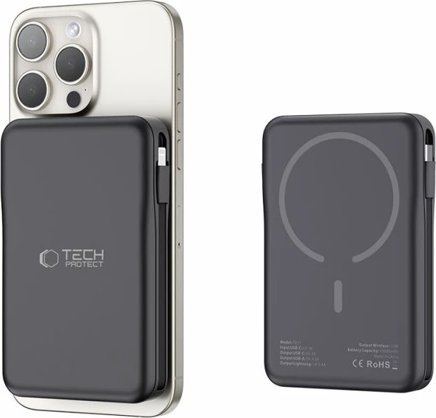 Power bank Tech-Protect LifeMag PB31, 10000mAh, MagSafe, USB-C/USB-A, kabllo të integruara, e zezë