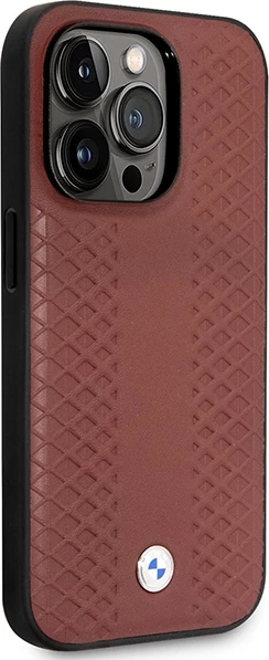 Mbështjellës BMW BMHCP14X22RFGR për iPhone 14 Pro Max 6.7", lëkurë, Diamond Pattern, Burgundy