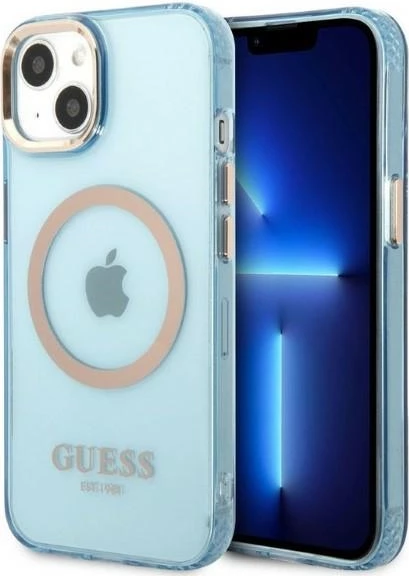 Mbështjellës Guess Gold Outline Translucent MagSafe për iPhone 13, Blu