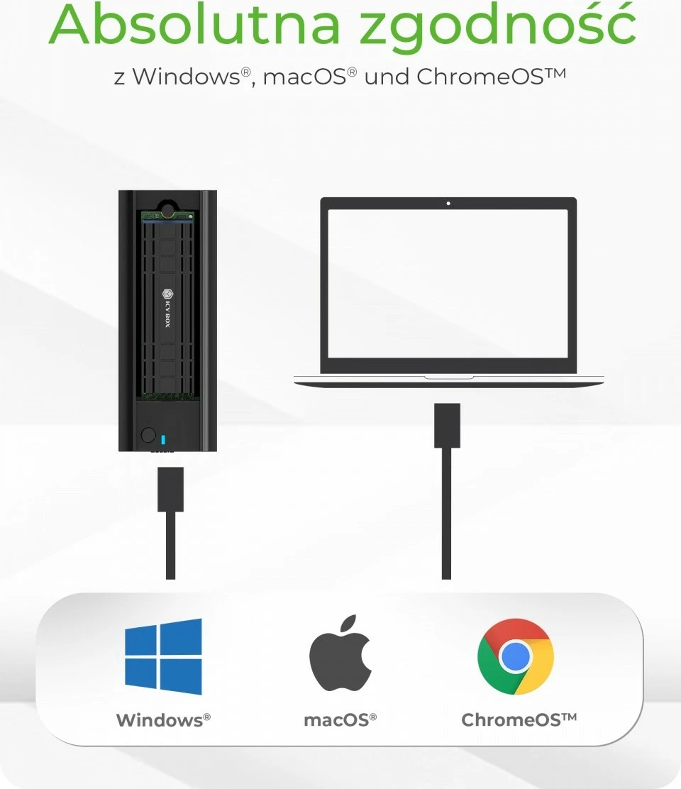 Docking station IcyBox IB-180MC-C31 për SSD M.2 NVMe & SATA, USB 3.2 Type-C, Alumini, Zi