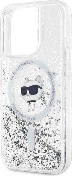 Mbështjellës Karl Lagerfeld Liquid Glitter Choupette Head MagSafe për iPhone 14 Pro, Transparent