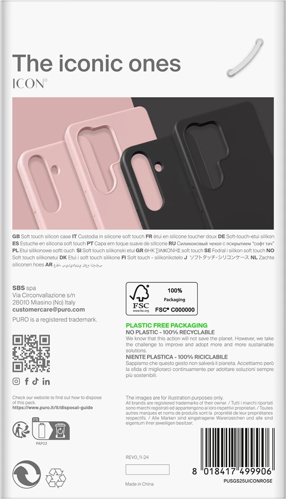 Mbështjellës Puro Icon për Samsung Galaxy S25 Ultra, silikon, rozë