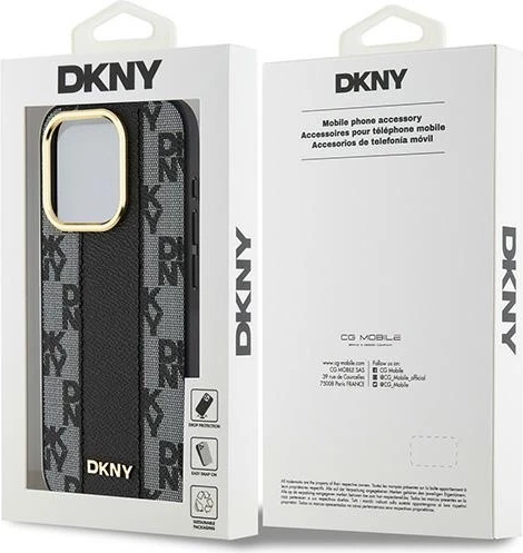 Mbështjellës DKNY Leather Checkered Mono Pattern MagSafe për iPhone 15 Pro, i zi