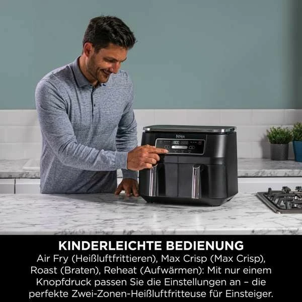 Furrë me ajër Ninja Foodi AF200EU, 7.6L, 2 shporta, 2400W, e zezë