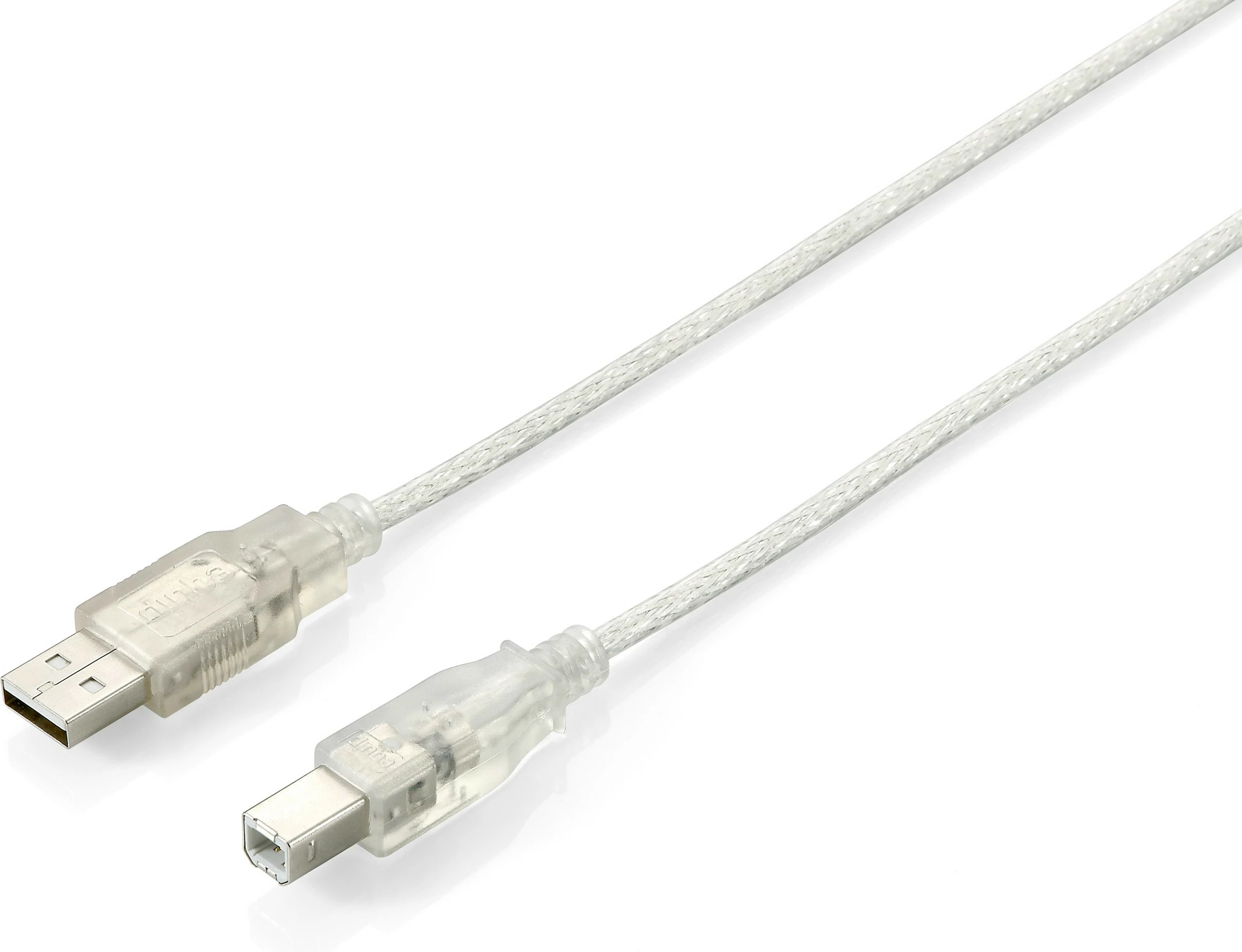 Kabllo USB 2.0 Equip, 3m, Type A në Type B, transparent/argjendtë