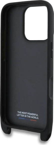 Mbështjellës BMW M Edition Carbon me vija trikolore dhe rrip për iPhone 16 Pro Max, Zi