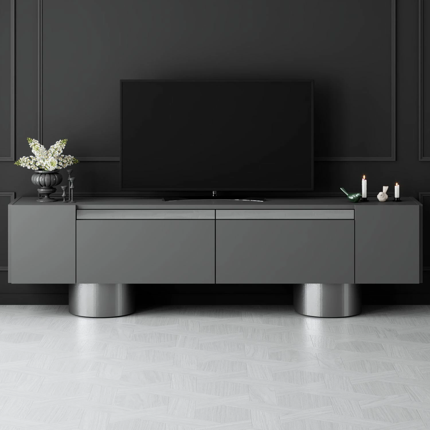 Komodë TV Hanah Home, bohem, antracit, argjend