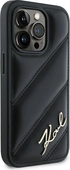 Mbështjellës Karl Lagerfeld Diagonal Quilted Script për iPhone 13 Pro/13, e zezë