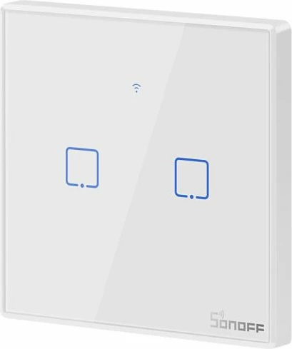 Switch muri smart SONOFF T2EU2C-TX, Wi‑Fi + RF433, 2 butona, bardhë