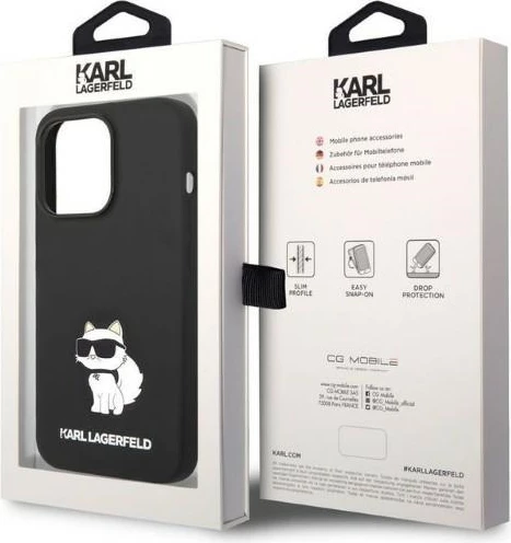 Mbështjellës silikon Karl Lagerfeld Choupette për iPhone 14 Pro Max, i zi
