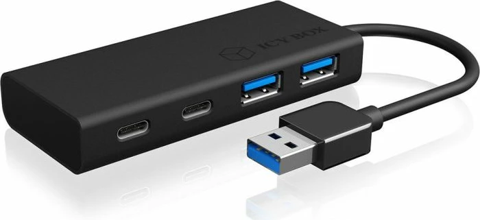 USB hub ICYBOX IB-HUB1426-U3 4-port (2x USB-C + 2x USB-A), USB 3.2 Gen 1 5 Gb/s, kabllo e integrume 10 cm, i zi