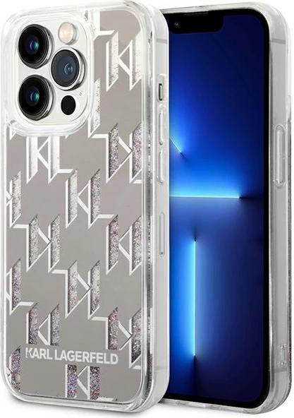 Mbështjellës Karl Lagerfeld KLHCP14LLMNMS për iPhone 14 Pro 6.1", hardcase, Liquid Glitter Monogram, argjendtë