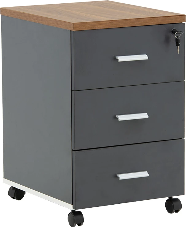 Komodinë me rrota Oscar 3 sirtarë, ngjyrë arre-karbon, 40x48x63cm