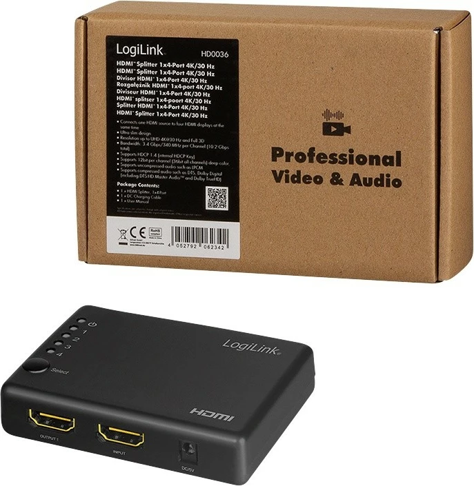 Splitter HDMI LogiLink HD0036, 4xHDMI, 4K, 30Hz, i zi