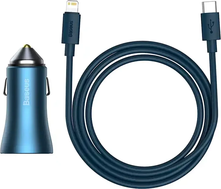 Karikues veture Baseus Golden Contactor Pro, 40W, USB + USB-C, me kabllo USB-C në Lightning 1m, Blu