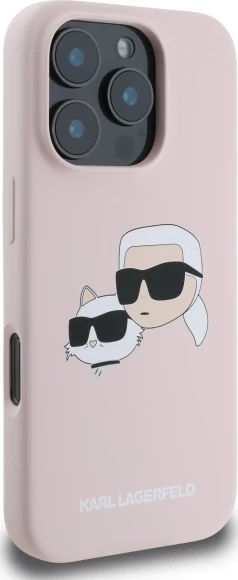 Mbështjellës Karl Lagerfeld Silicone Case Heads Print MagSafe për iPhone 16 Pro, Rozë