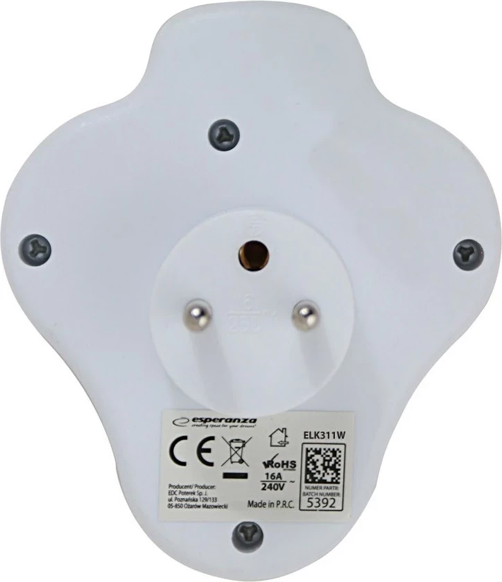 Shpërndarës elektrik Esperanza ELK311W, 2 dalje AC, USB-A, USB-C, Bardhë
