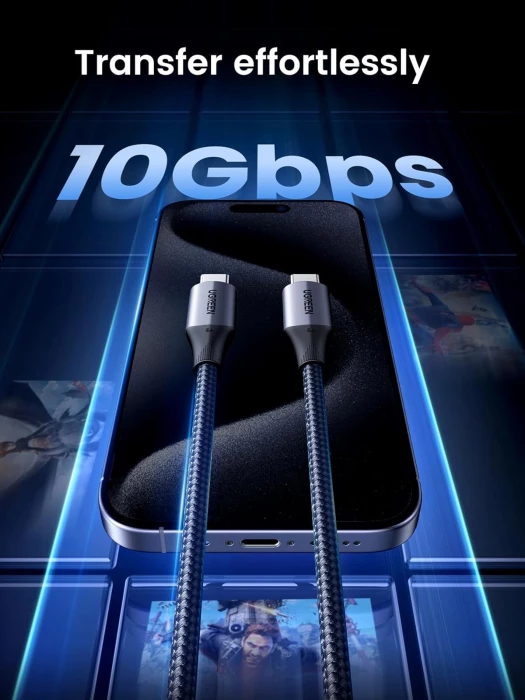 Kabllo USB-C në USB-C UGREEN 80150, USB 3.1 Gen2 10Gbps, PD 240W, 4K@60Hz, 1m, e zezë