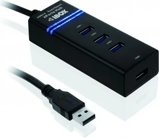 Hub USB 3.0 iBOX IUH3FB 4x USB Type-A, aktiv, mbështetje karikimi, kabëll 50 cm, i zi