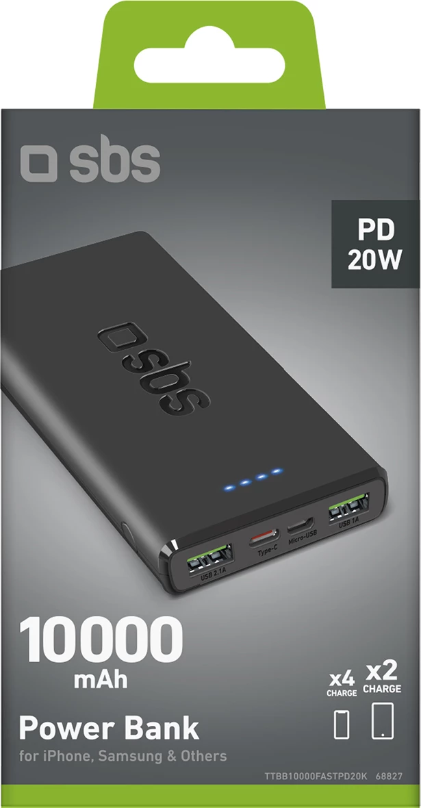 Powerbank SBS TTBB10000FASTPD20K 10000 mAh 20W, e zezë