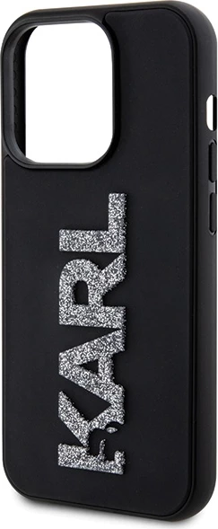 Mbështjellës Karl Lagerfeld 3D Rubber Glitter Logo për iPhone 15 Pro Max, zi