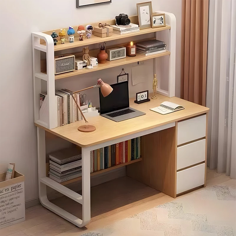 Tavolinë pune me raft, ngjyrë natyrale dhe e bardhë, 120x50x147cm