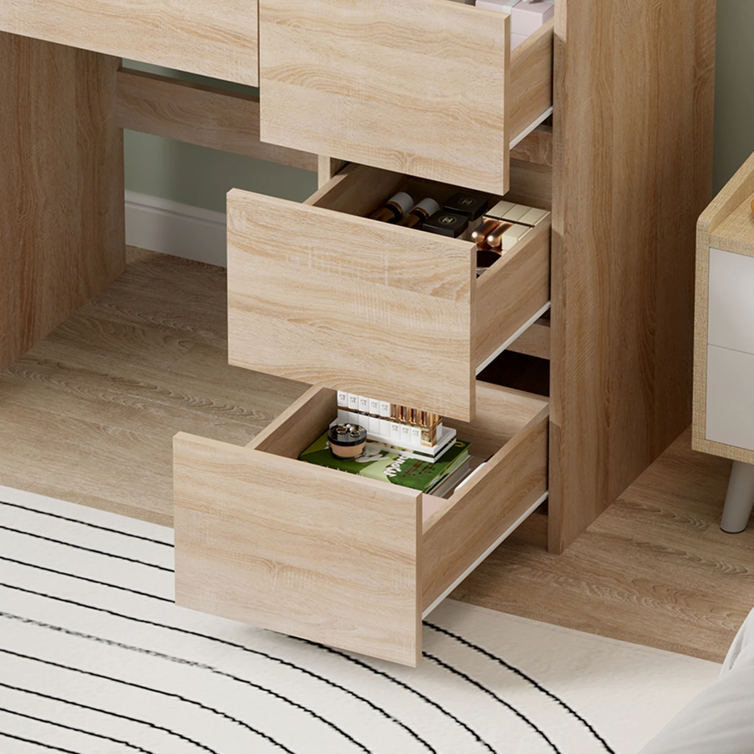 Tavolinë grimi me drita LED dhe sirtarë KEITLIN FH2499.01 melaminë në sonama 80x40x140Hcm