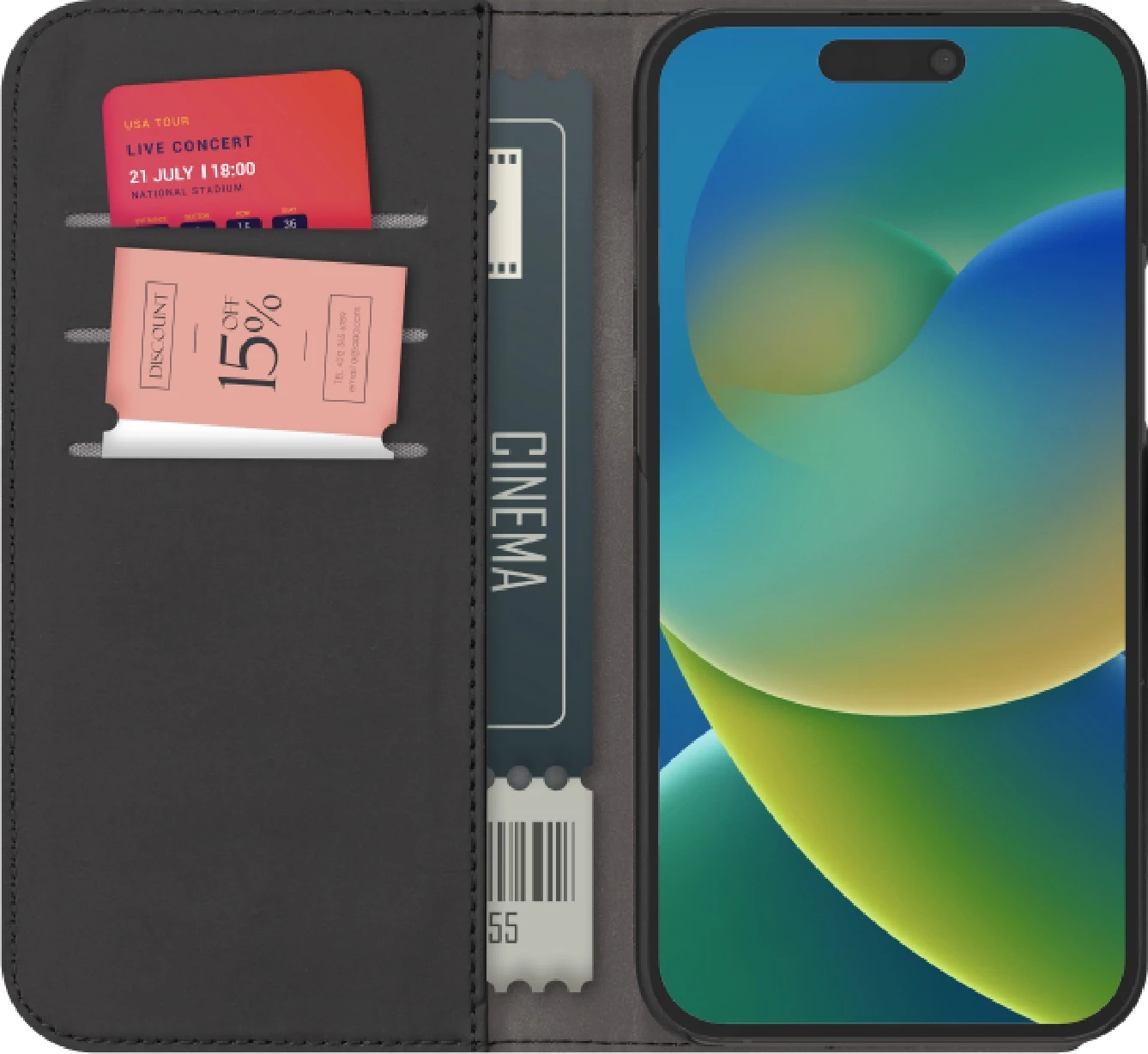 Mbështjellës Puro Wallet Detachable MagSafe 2in1 për iPhone 15, lëkurë ekologjike, i zi