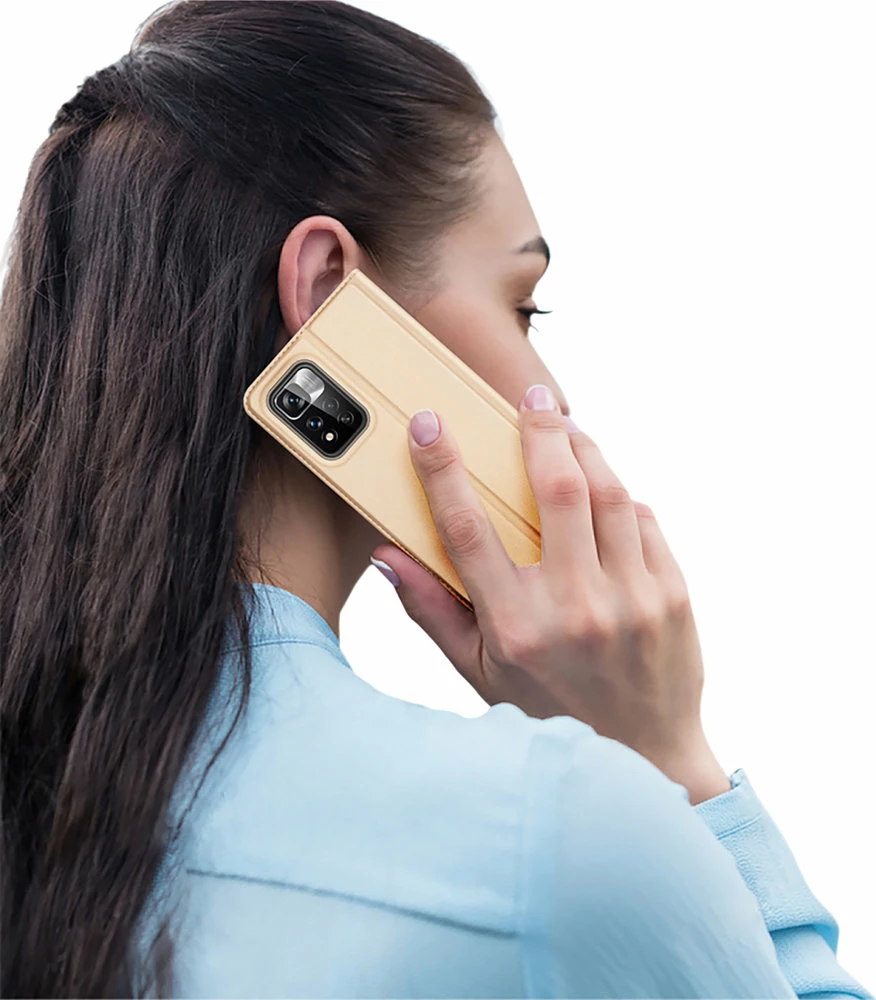 Mbështjellës Dux Ducis Skin Pro për Poco M4 Pro 5G, me kapak, xhep kartelash dhe mbajtëse, Gold