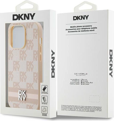 Mbështjellës DKNY Checkered Mono Pattern & Printed Stripes për iPhone 14 Pro, rozë