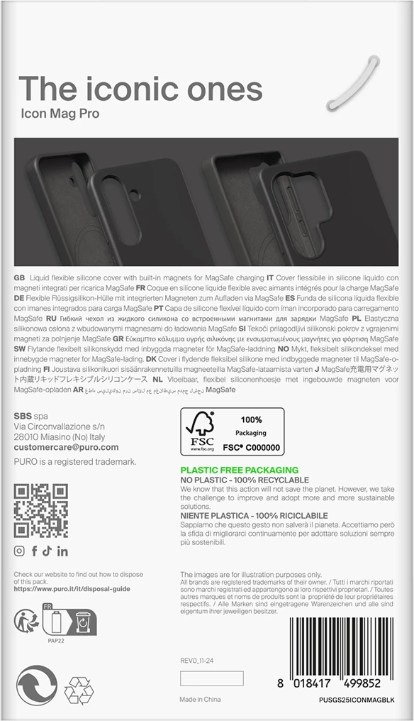 Mbështjellës Puro Icon Mag për Samsung Galaxy S25 Ultra, MagSafe, Silikon, Zi