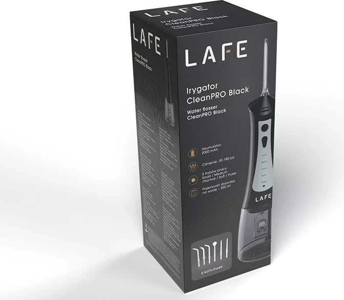 Irigator dhëmbësh Lafe CleanPRO, 2000mAh, 5 mënyra pastrimi, 6 koka, i zi