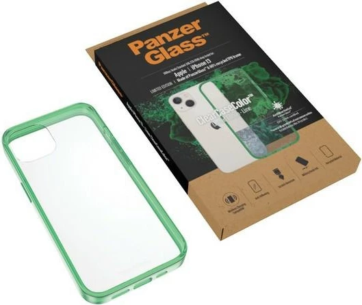 Mbështjellës PanzerGlass ClearCase për iPhone 13/14/15, transparent, i gjelbër, antibakterial, Military Grade