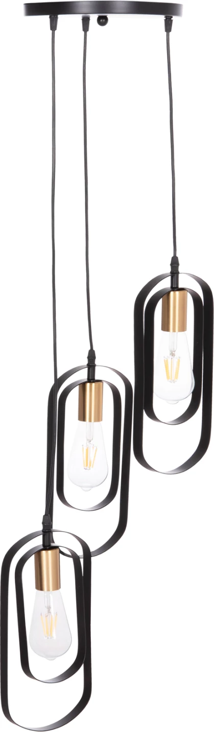 Llambë tavani varëse BIUT, metal i zi, mbajtëse ari, 3 drita, FH7528.11, 23x139cm