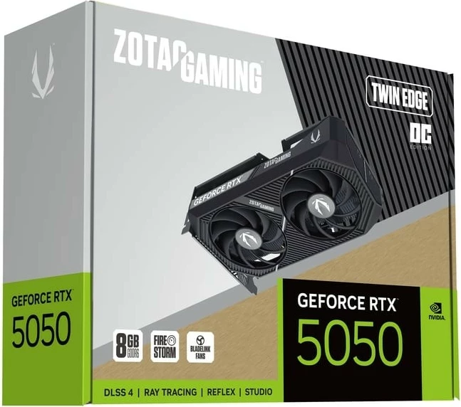 Kartë grafike, ZOTAC, GeForce RTX 5050 Twin Edge OC (ZT-B50500H-10M), 8GB GDDR6 128-bit, PCIe 5.0 x8, 3x DisplayPort + HDMI