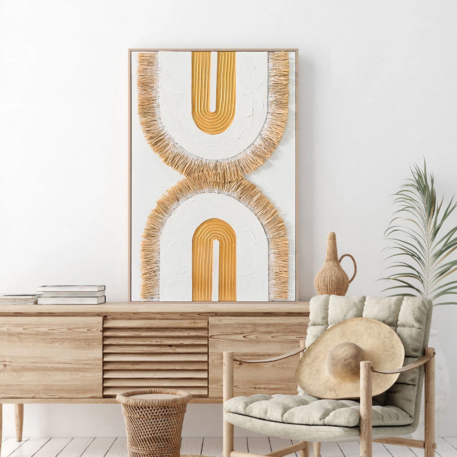 Pikturë muri 3D FH4537.01 me kornizë PS ngjyrë bezhë-kanavacë e bardhë-dorëpunuar 80x3.5x120 cm