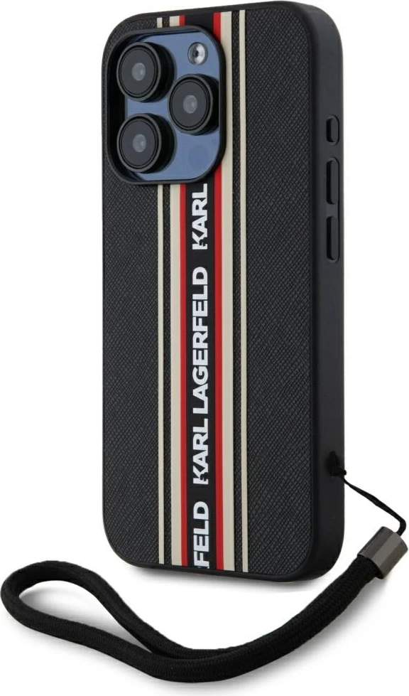 Mbështjellës Karl Lagerfeld Saffiano Athleisure Stripes Cord për iPhone 15 Pro Max, Kuqe