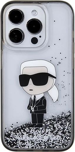 Mbështjellës Karl Lagerfeld Liquid Glitter Ikonik për iPhone 15 Pro, transparent