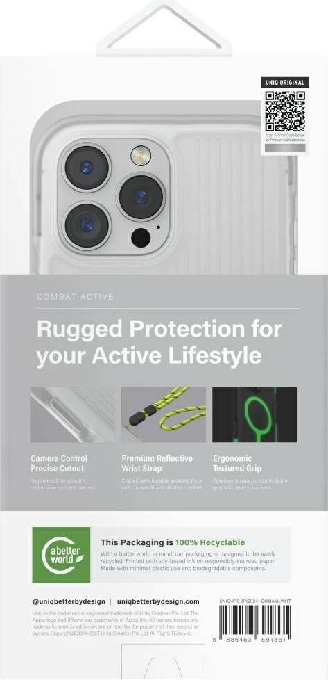 Mbështjellës UNIQ Combat Active Magclick Charging për iPhone 16 Pro Max, Bardhë
