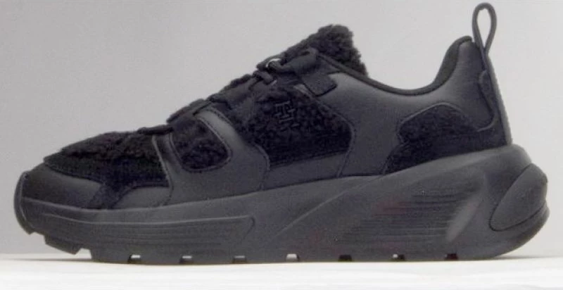 Këpucë për femra Tommy Hilfiger, Fur Fashion Runner, të zeza