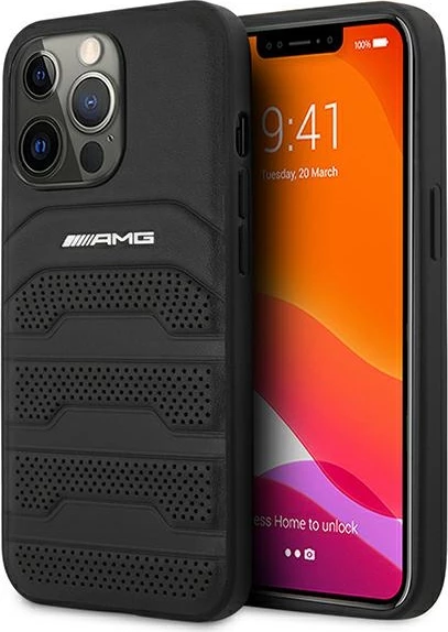 Mbështjellës Mercedes AMG AMHCP13LGSEBK për iPhone 13/13 Pro, 6.1", lëkurë, i zi